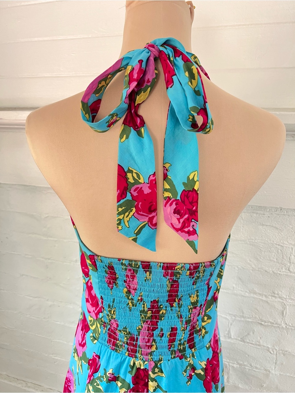 Betsey Johnson Turquoise Blue Floral Cotton Retro Halter Dress Fit And Flare 6 - Picture 9 of 14